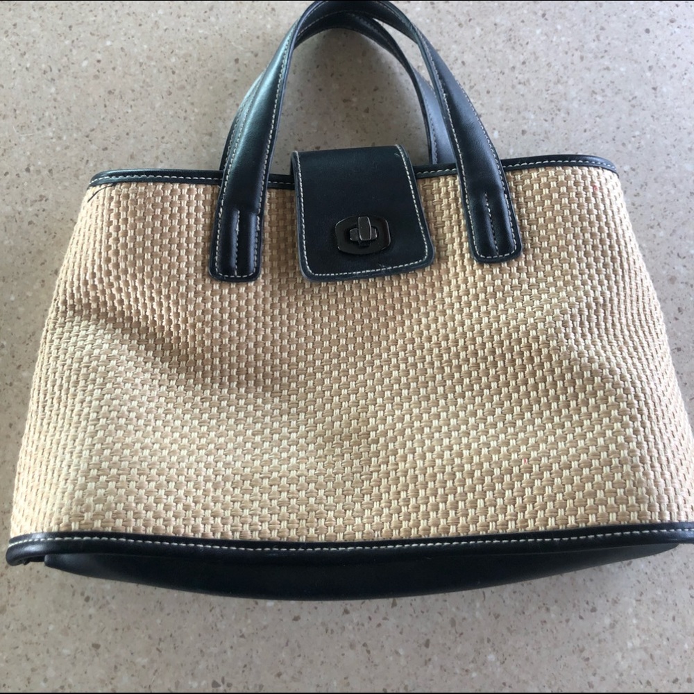 Straw purse with black trim